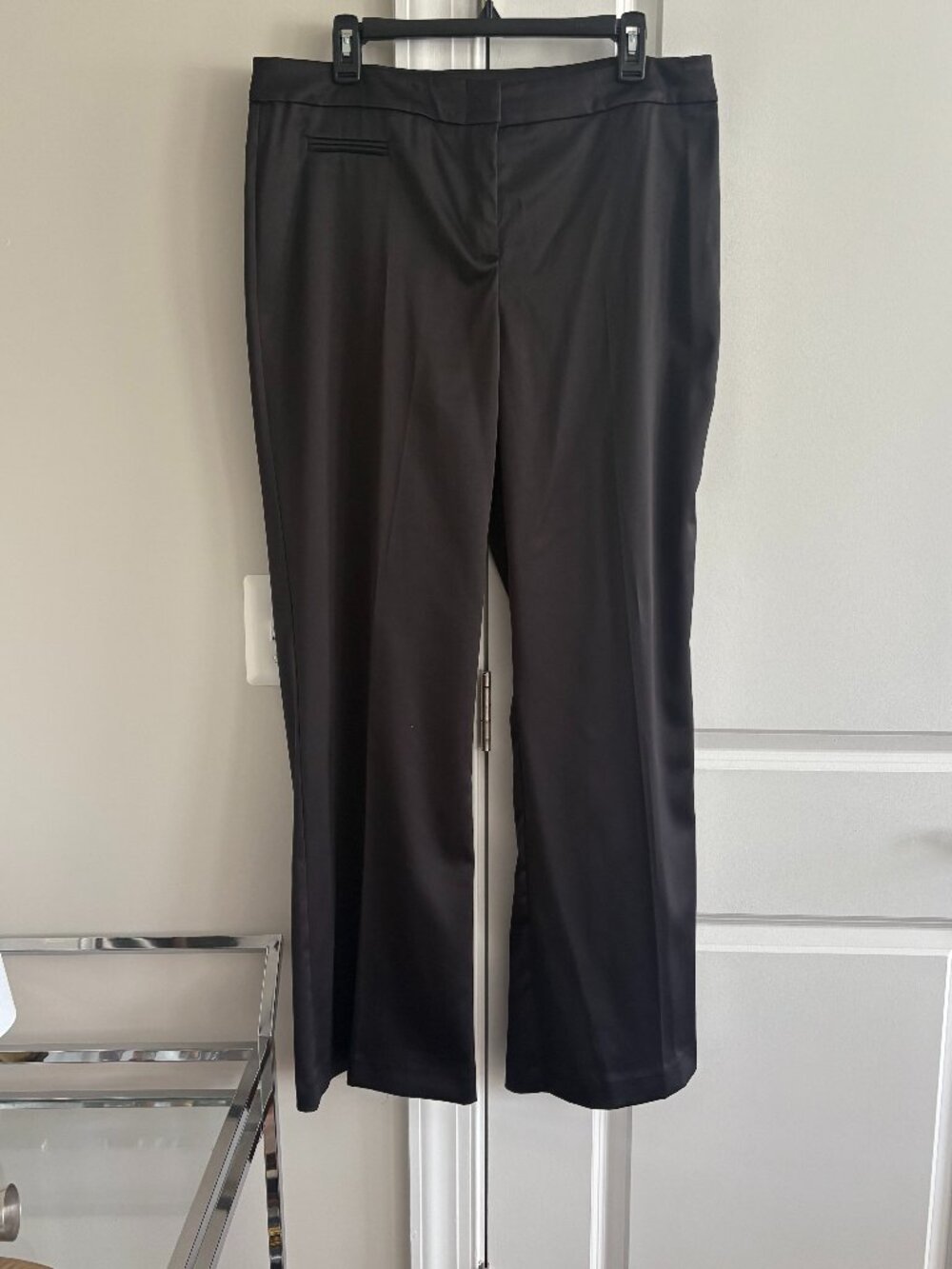 JS Boutique Black Satin Evening Pants Trousers Flare Leg - SZ 14